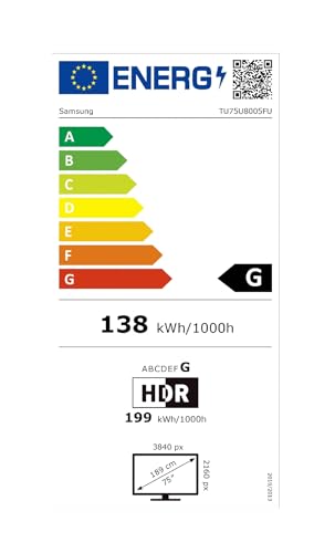 Samsung TV 75 Pulgadas Crystal UHD U8005 4K Smart TV, Colores increíbles con Crystal Processor 4K, Escucha Todos los Altavoces con Q-Symphony, Datos protegidos Knox Security y Gaming Hub