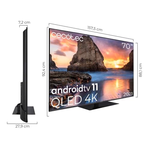 Cecotec Televisor QLED 70" Smart TV V1Z+ Series VQU11070Z+. Resolución 4K UHD, Sistema Operativo Android TV 11, Subwoofers, Chromecast, HDR10+, Google Voice Assistant